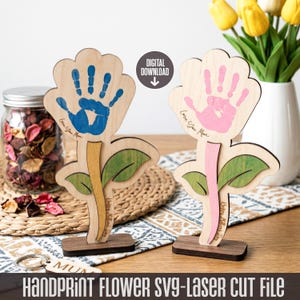 Handafdruk bloem afdrukbaar, cadeau voor moeder, herinnering aandenken ambacht, Moederdagcadeau, bloemenkunst cadeau, vingerafdruk bloemenkunst, lasergesneden cadeau