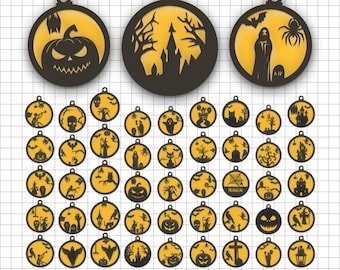 Halloween Sign Svg Bundle, Halloween Ornament Laser Cut File, Halloween Scene Svg, Horror Halloween Glowforge Svg, Halloween Laser Cut File.
