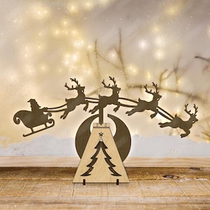ロッキングサンタクロースのレーザーカットファイル、クリスマスツリーのギフト、サンタのSVG、木製のオーナメントのSVG、クリスマスカーのデコレーション、Glowforgeレーザーカット対応