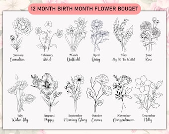 Birth Month Flower SVG, Birth Month Wild Flowers Svg Files, Botanical Floral SVG Bundle, Birthday Flower Clipart, SVG Files for Cricut.