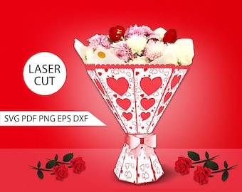 Bouquet SVG, Mother's Day Paper Flowers with Cut Lines, Flower Bouquet, Ramo De Flores De papel, Vase For Paper Flowers, Mother's SVG.