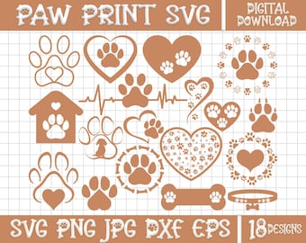 Paquete de SVG de huella de pata, SVG de pata de perro, SVG de perro, SVG de pata, SVG de pata de animal, SVG de pata de gato, Archivo de corte de huella de pata de perro, Archivo de corte de huella de pata, SVG de huella de animal