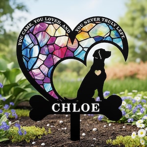 Personalized Stained Glass Grave Stake,Metal Pet Quote Memorial Art,Heart Dog Memorial Decor Sign,Custom Pet Stained Glass Stake,Dog Grave