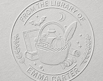 Custom Halloween Embosser, Ghost & Cat Pumpkin Embosser, From The Library Of, Personalized Ex Libris Embosser, Spooky Book Lover Gift