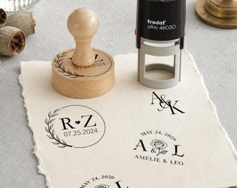 Custom Wedding Stamp Monogram, Couple Initial Rubber Stamp Initial Stamp, Personalized Wedding Favor Thank You Tags, Self‑Inking stamp
