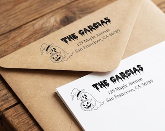 Halloween Party Invitations, Custom Address Stamp,  Cat & Jack O' Lantern Rubber Stamp, Spooky Halloween Mail, Custom Halloween Stamp