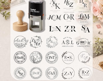 Custom Wedding Stamp Monogram, Couple Initial Rubber Stamp Initial Stamp, Personalized Wedding Favor Thank You Tags, Self‑Inking stamp