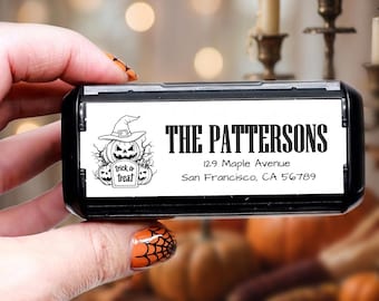 Halloween Party Invitations, Custom Address Stamp,  Cat & Jack O' Lantern Rubber Stamp, Spooky Halloween Mail, Custom Halloween Stamp