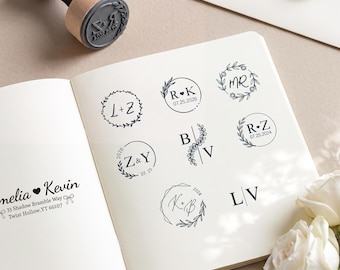 Personalized Wedding Address Stamp, Custom Monogram Rubber Stamp, Custom Wood Stamp