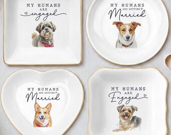 My Humans Are Engaged Ring Dish, Engagement Gift for Couple, Custom Dog Cat Trinket Tray, Wedding Announcement Pet Dish