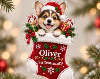Personalized Dog First Christmas Ornament, Custom Dog Cat Photo Stocking Ornament, Pet Photo Christmas Keepsake 2026, New Dog Mom Ornament