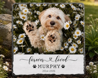 Personalized Pet Memorial Garden Stone, Custom Dog Photo Grave Marker, Forever Loved Pet Loss, Printed Dog Memorial Stone, Sympathy Gift