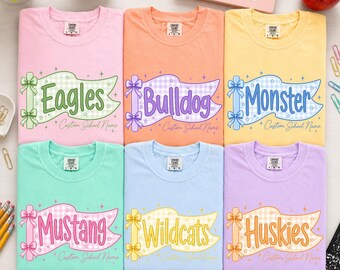 Custom Mascot Team Shirt, Comfort Colors Back to School Tee, Personalized Grade Level School Staff Gift, Spirit Shirt Preppy Pennants Flag