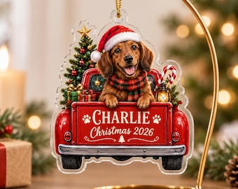 Personalized Dog First Christmas Ornament, Custom Dog Cat Photo Ornament 2026, 2D Flat Ornament Pet Photo Ornament, Christmas Car Ornament