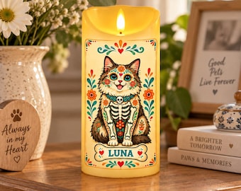 Personalized Day of Dead Pet Candle, Custom Dog Portrait LED Candle, Día de Muertos Pet Memorial Candle, Custom Photo Remembrance Gift