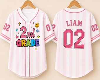Custom 2nd Grade Baseball Jersey Shirt, Personalized Kid Youth Baseball Jersey, Colorful School Spirit Top, Back to School Gift for Kids