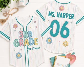 Personalized Teacher Baseball Jersey, Custom Grade Level Jersey, School Staff Jersey, First Day of School Teacher Gift, Back to School Gift
