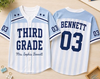 Personalized Teacher Baseball Jersey, Custom Name Number Jersey, First Grade Teacher Shirt, Back To School Gift, Teacher Team Game Day Tee