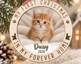 Personalized Cat First Christmas Ornament, Custom Pet Photo Ornament, Dog First Christmas, New Pet First Christmas Ornament