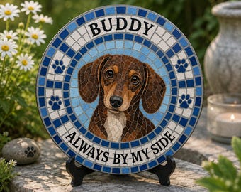 Personalized Dog Memorial Garden Stone, Custom Mosaic Art Dog Memorial Slate, Pet Loss Gift, Dog Grave Marker
