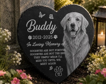 Custom Pet Photo Memorial Garden Stone, Personalized Name and Dates Memorial Stone, Pet Cemetery Decorations, Pet Loss Sympathy Gift