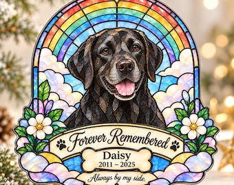 Personalized Pet Memorial Embossed Ornament, Custom Dog Stained Glass Ornament, Rainbow Bridge Pet Loss Keepsake Gift