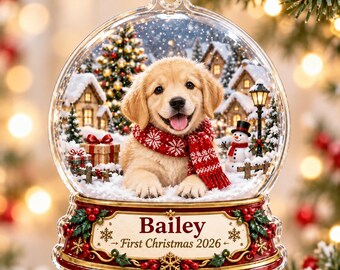 Personalized Pet First Christmas Ornament 2026, Custom Dog Photo Ornament, Cat Portrait First Christmas Ornament, Pet Snow Globe Ornament