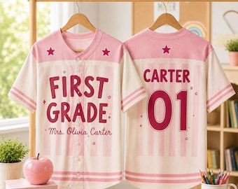 Custom Grade Teacher Baseball Jersey, Custom School Spirit Baseball Jersey, First Grade Teacher Shirt, Back To School Gift
