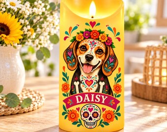 Personalized Day of Dead Pet Candle, Custom Cat Portrait LED Candle, Día de Muertos Pet Memorial Candle, Custom Pet Photo Remembrance Gift