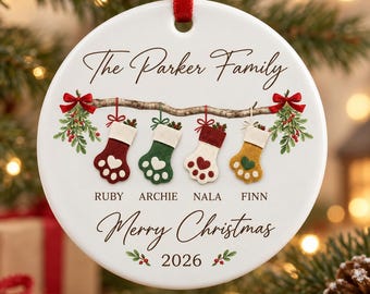 Personalized Pet Family Ornament, Family of Four Christmas Ornament, Custom New Family Ornament, Family Ornament with Pet