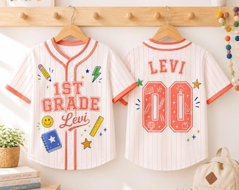 Custom Grade Level Boys Baseball Jersey, Personalized Student Name Shirt, Pre-K to 4th Grade Back to School Outfit, Kids Team Gift