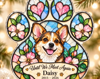 Custom Dog Photo Memorial Ornament, Personalized Dog Stained Glass Ornament, Dog Loss Embossed Ornament, Cat Loss Ornament