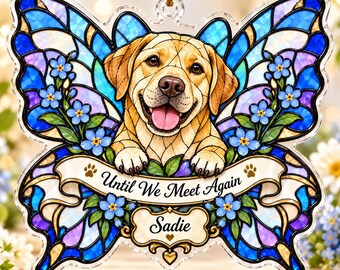 Personalized Cat Photo Portrait Memorial Ornament, Butterfly Stained Glass Ornament, Pet Loss Keepsake, Custom Dog Remembrance Gift