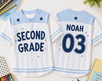 Personalized Kid Baseball Jersey, Custom Grade Jersey, Custom School Spirit Shirt, Back to School Gift for Kids, First Grade Teacher Shirt