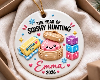 Personalized Squishy Christmas 3D Ornament 2026: Custom Kid Name Ornament, Viral Dumpling Squishy Gift, Year Of Squishy Hunting Ornament