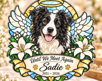 Custom Dog Photo Ornament, Personalized Dog Loss Stained Glass Ornament, Cat Memorial Ornament, Angel Wings Rainbow Bridge Ornament
