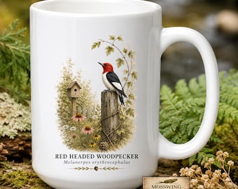 Red-Headed Woodpecker Ceramic Mug | Vintage Naturalist Artwork | Naturalist Gift | Birder Drinkware