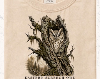 Eastern Screech Owl Woodland Art Tee, Vintage Birdwatching Shirt, Nature Lover Gift
