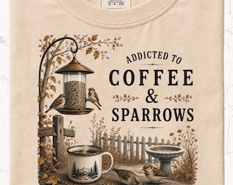Sparrow Shirt Coffee Lover Gift Cottagecore Nature Tee