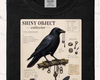 Crow Field Notes Shirt Raven Lover Tee Shiny Object Collector Birdwatching Nature Graphic Gift