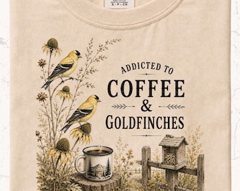 Goldfinch Shirt Coffee Lover Gift Birdwatching Tee Wildflower Cottagecore Nature