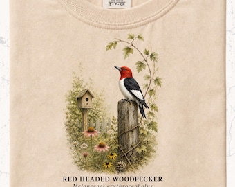 Red Headed Woodpecker Shirt Bird Watching Tee Backyard Birding Nature Lover Cottagecore Nature Gift