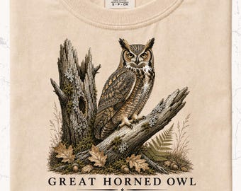 Great Horned Owl Shirt | Scientific Bird Illustration | Birder Gift