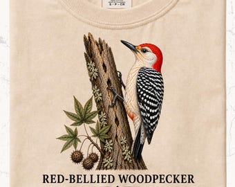 Red-Bellied Woodpecker Graphic Tee, Bird Lover Shirt, Melanerpes Carolinus, Vintage Field Guide Style