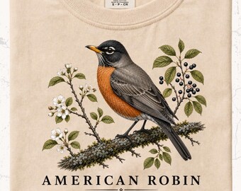 American Robin Illustration T-Shirt | Vintage Bird Nature Graphic | Ornithology Gift