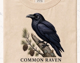Common Raven Shirt | Vintage Field Guide Art | Comfort Colors | Birdwatcher Gift