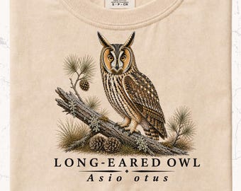Long-Eared Owl Shirt | Woodland Field Guide Illustration | Forest Birding Gift