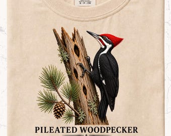 Pileated Woodpecker Shirt | Field Guide Illustration | Comfort Colors | Birdwatcher Gift