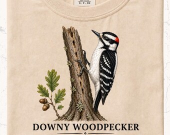 Downy Woodpecker T-Shirt | Scientific Bird Name Graphic Birder Tee