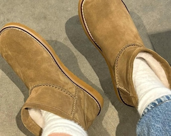 Anatomical Sheepskin Ugg Boots for Women, Warm Suede Winter Boots, Custom Color, Handmade Shearling Booties